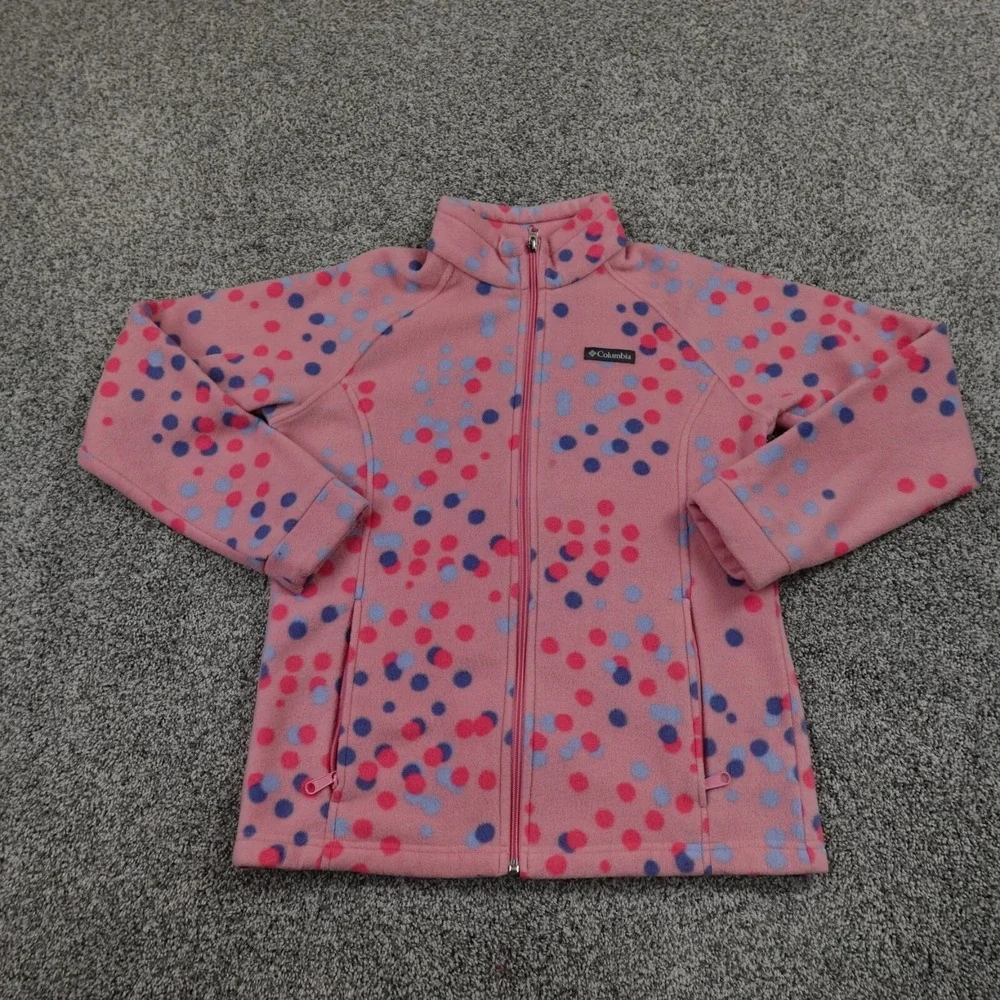 Columbia Sweater Girls XL 18/20 Pink Polka Dot Fleece Sweatshirt‎ Casual Preppy
